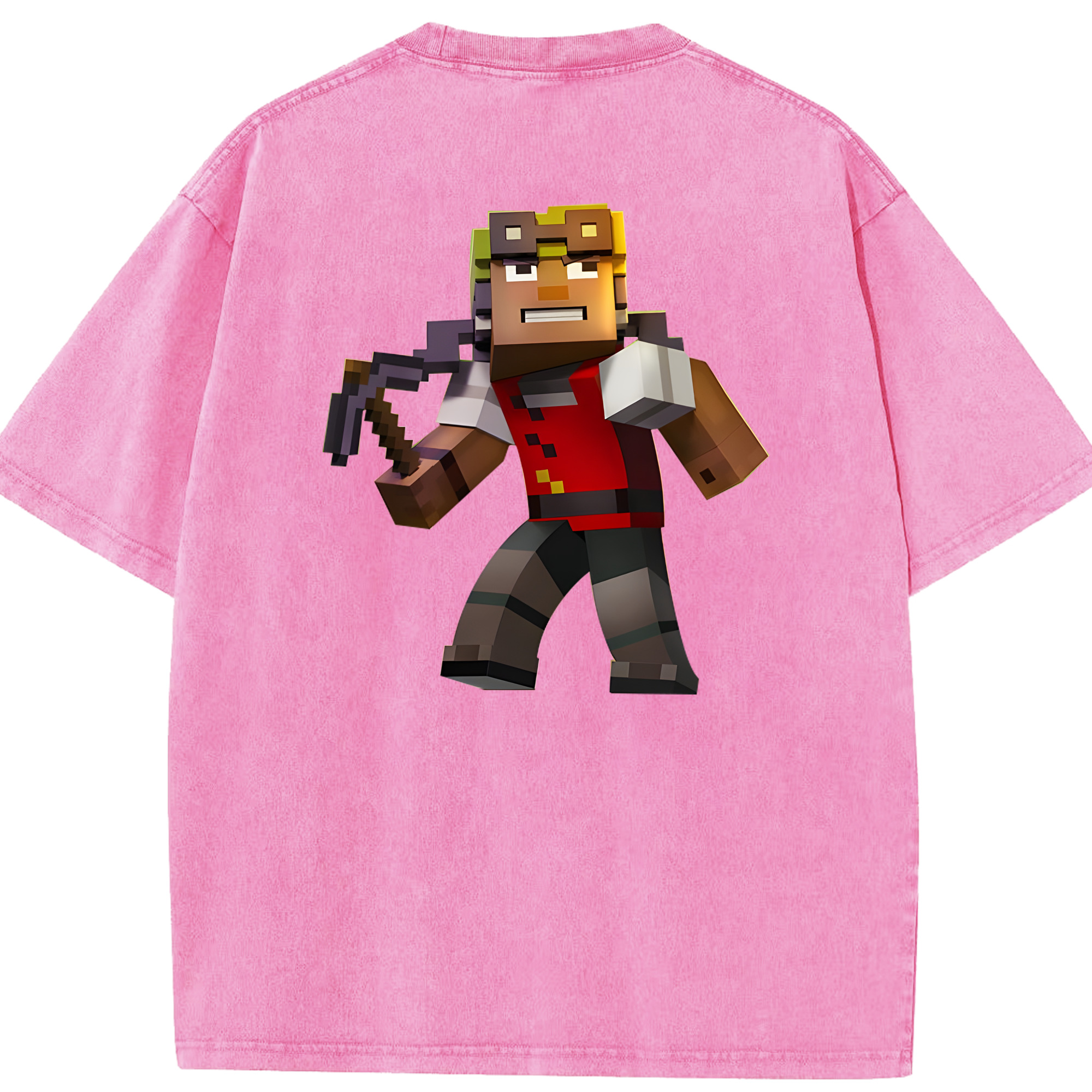 （画像用） マインクラフト ブロックの世界 Minecraft MC Block world 綿100% ヴィンテージ風 半袖Tシャツ（背面プリント）